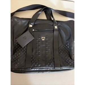 MCM Black Leather Briefcase Studded Embossed Document Case Laptop Bag W/ Tag